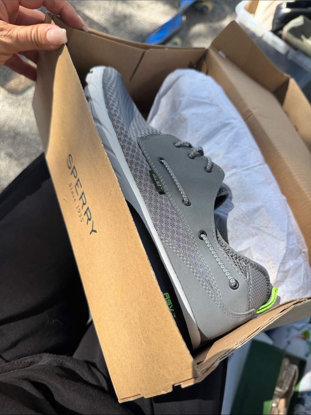 Sperry Gray Mesh Boat Shoe with Neon Accent